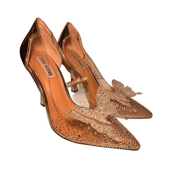 Steve Madden Rhinestone Butterfly Heels Silver Clear PVC Cinderella Pumps 9M - Picture 2 of 6